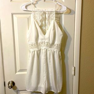 Gorgeous White Romper with Lace Midriff and Back